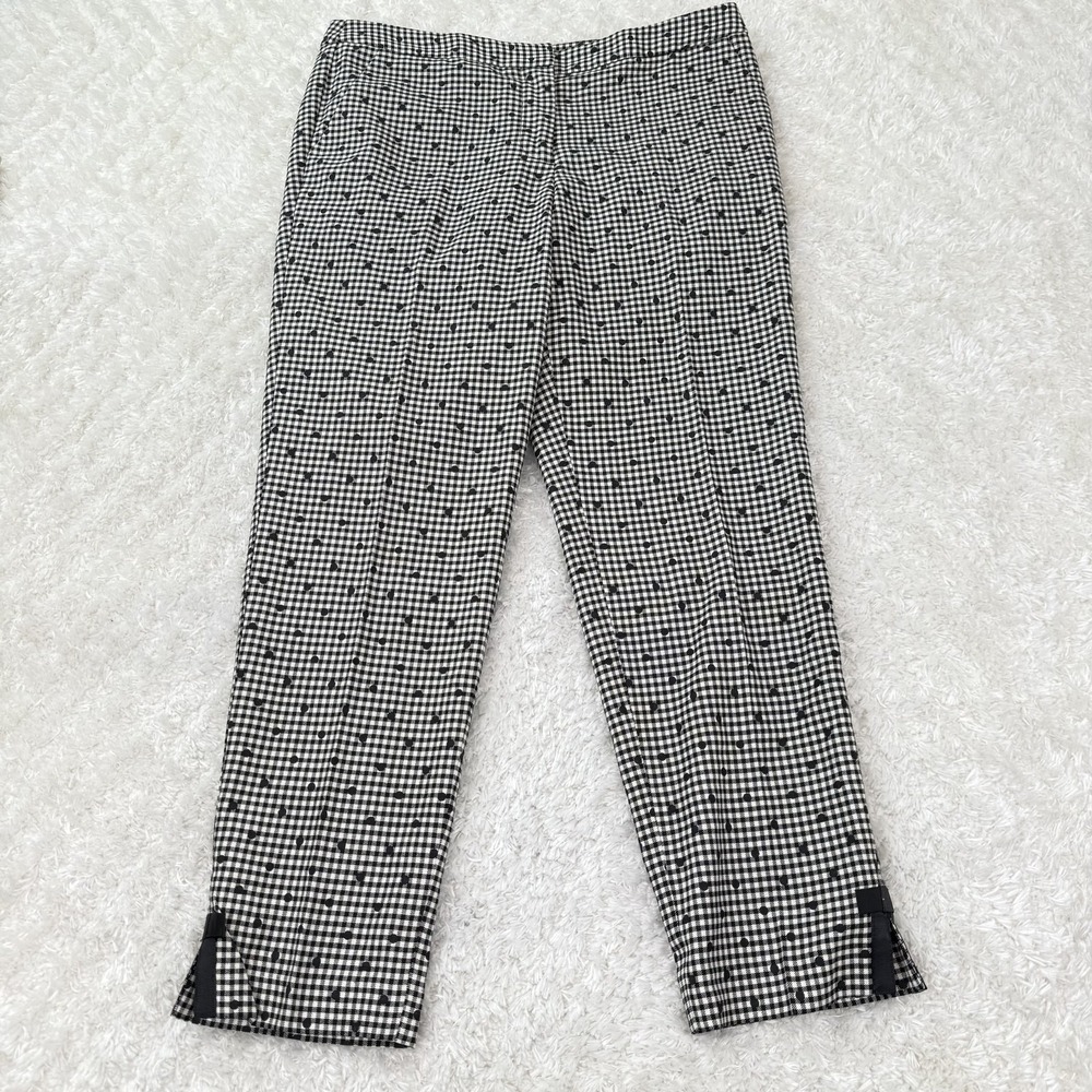 Talbots Pants Womens 8 Black White Checked Dot Wool Blend Cropped Bow Hem Dressy